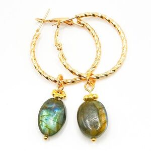 NWOT 18k gold plated flash labradorite earring hoops 50 mm in size
